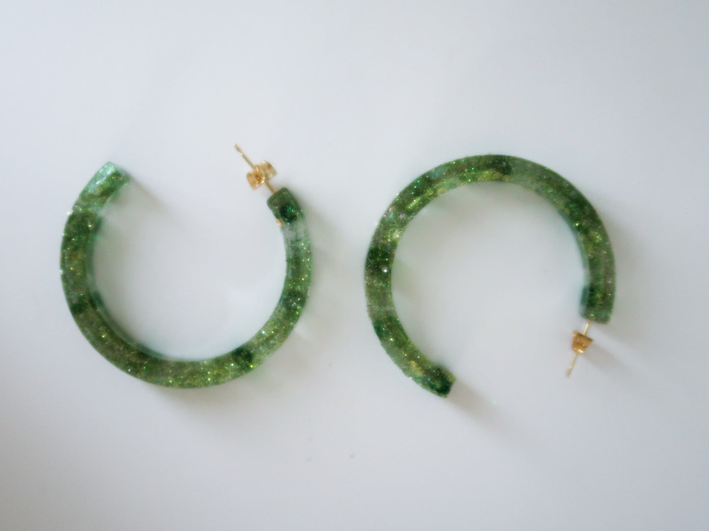 Big Green Sparkly Resin Hoop Earrings