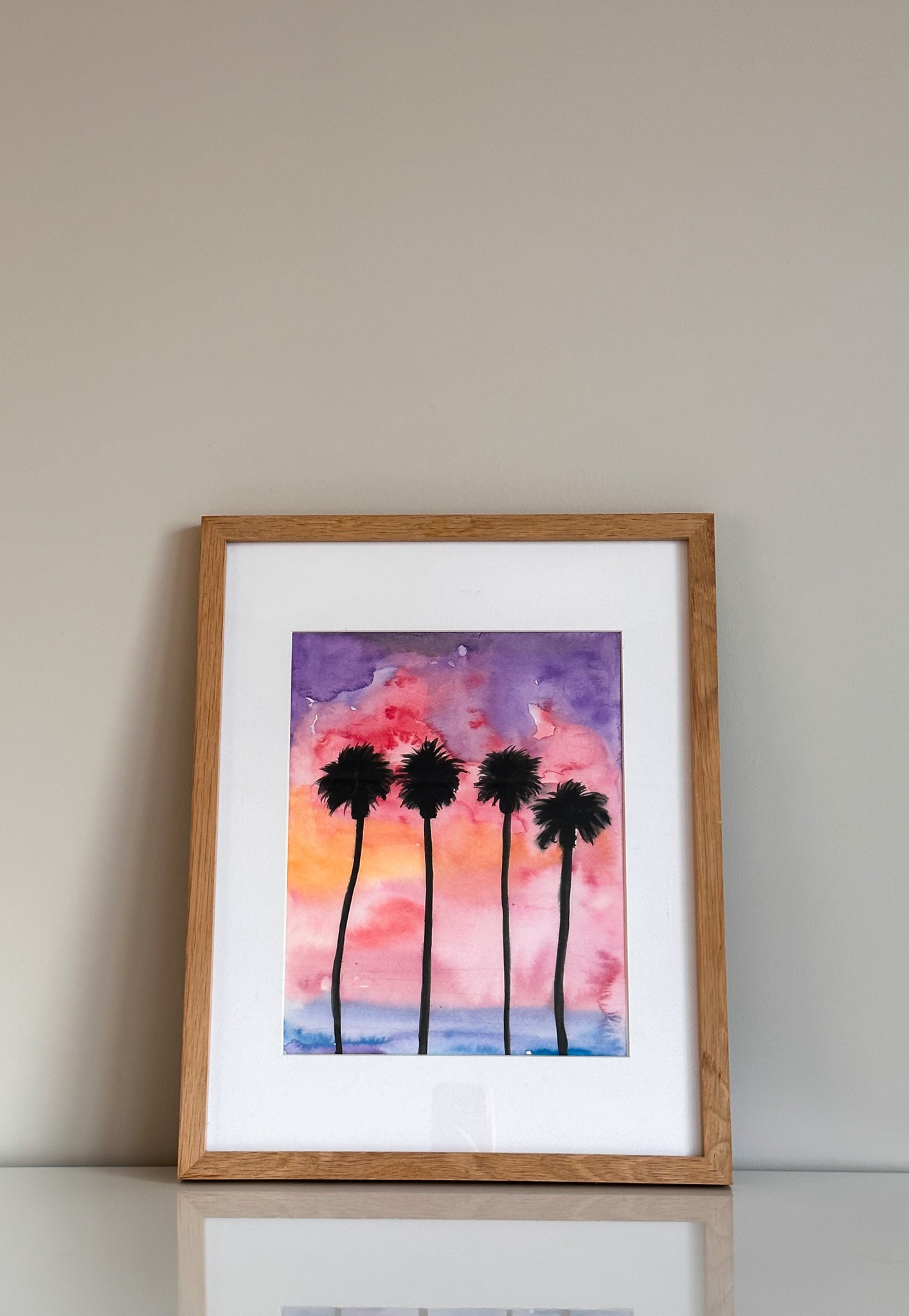 Palm Tree Sunset Watercolour Painting