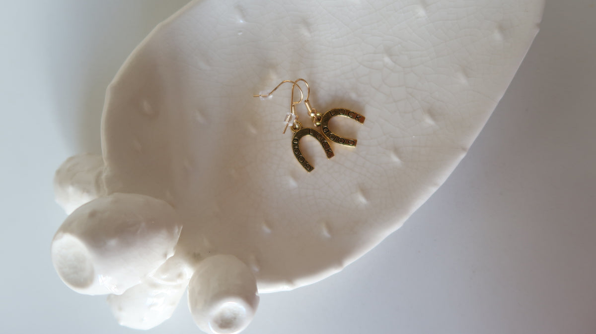 Handmade Gold Good Luck Horseshoe Earrings – Western Dangle & Drop Jewelry for Bachelorette