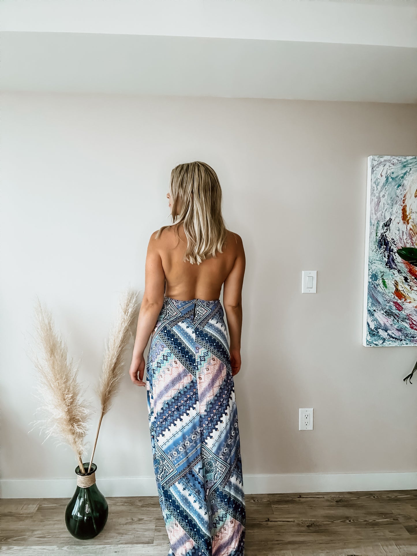 Greek Goddess Halter Style Maxi Dress