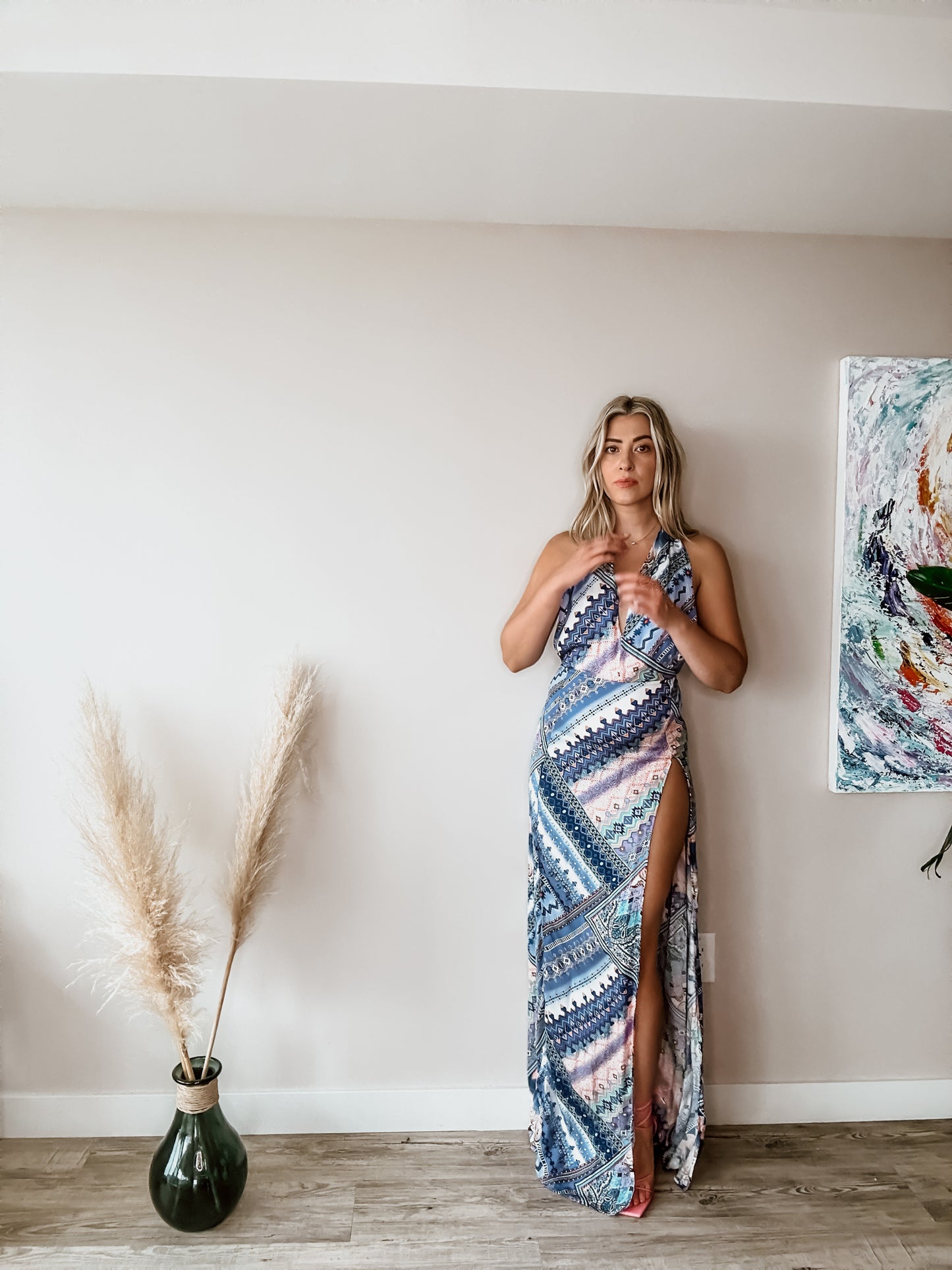 Greek Goddess Halter Style Maxi Dress