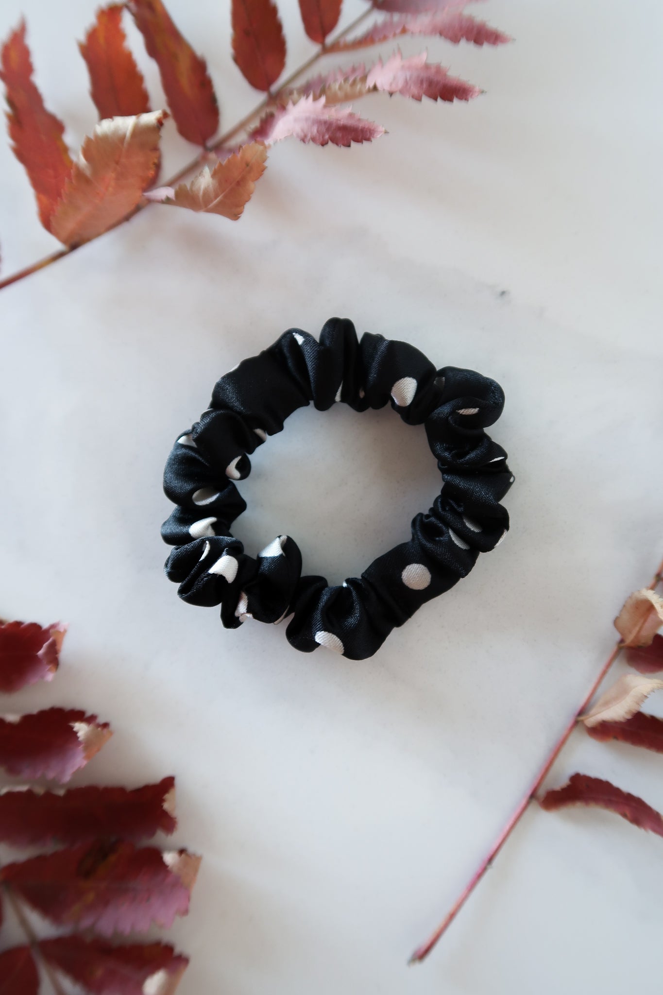 Black + White Polka Dot Mini Scrunchie