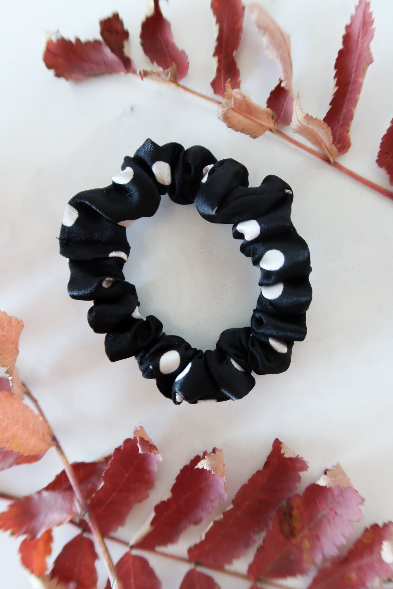 Black + White Polka Dot Mini Scrunchie