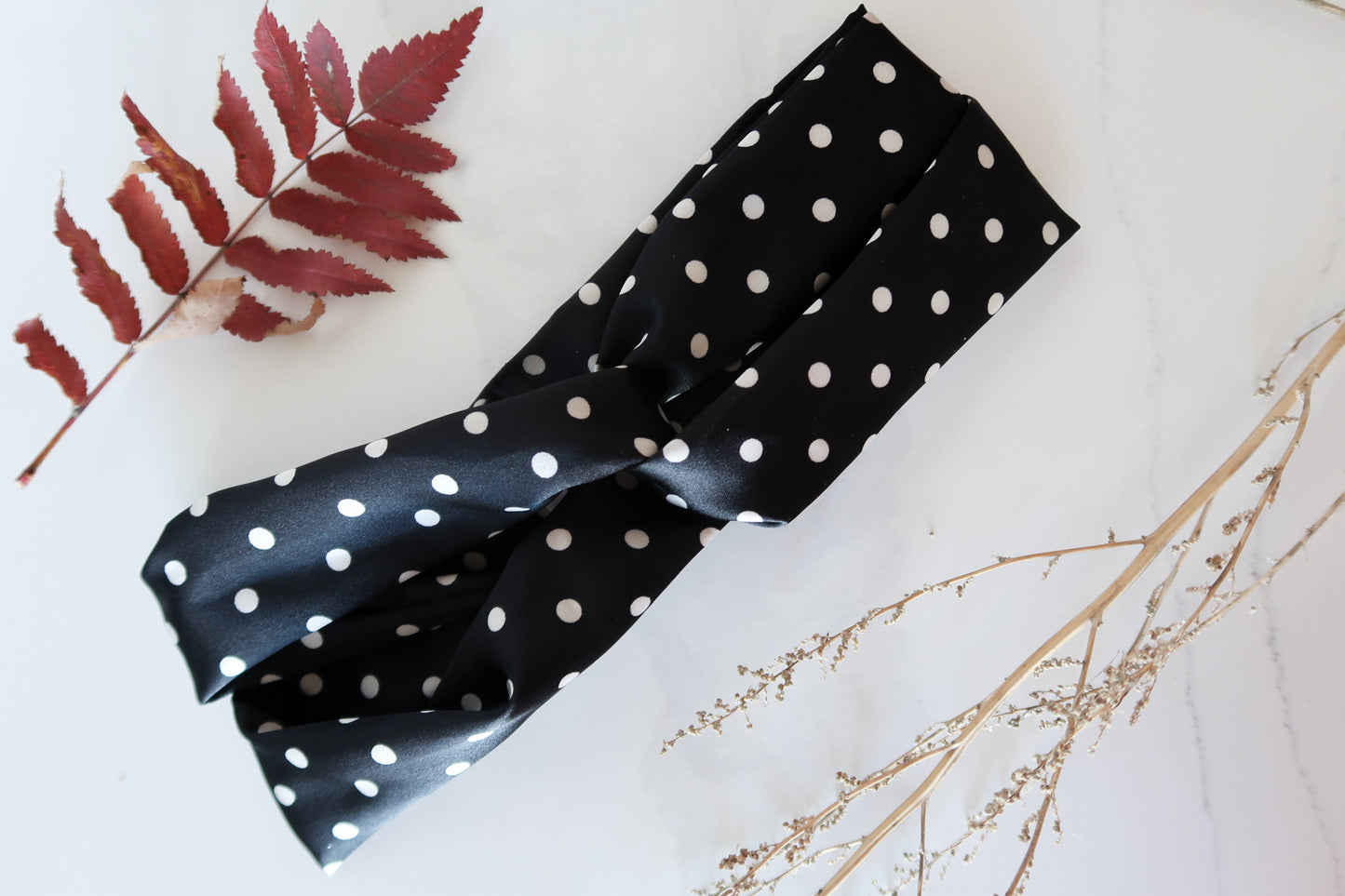 Black + White Polka Dot Turban Headband