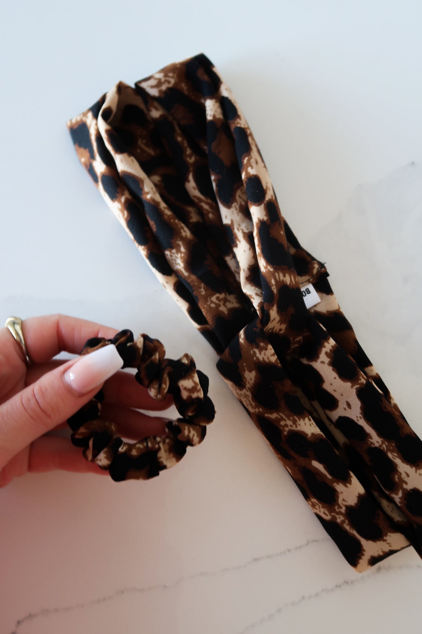 Mini leopard print scrunchie and matching knot headband
