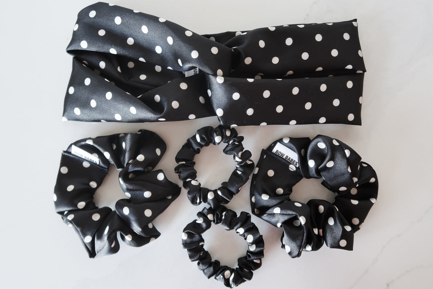 Black + White Polka Dot Mini Scrunchie