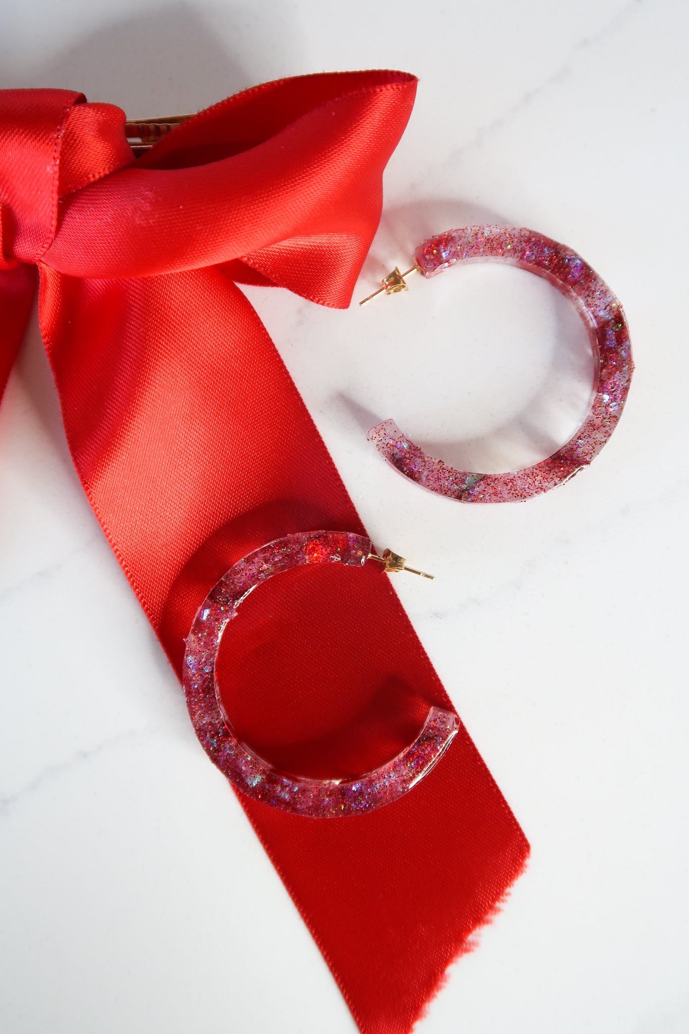 Big Sparkly Cranberry Red Hoops