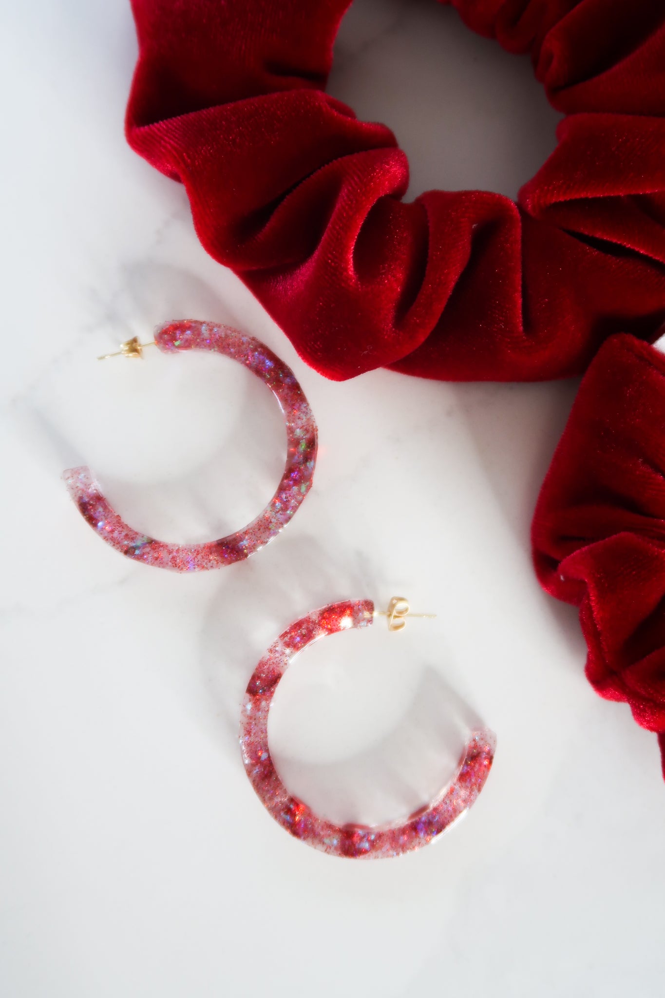 Big Sparkly Cranberry Red Hoops