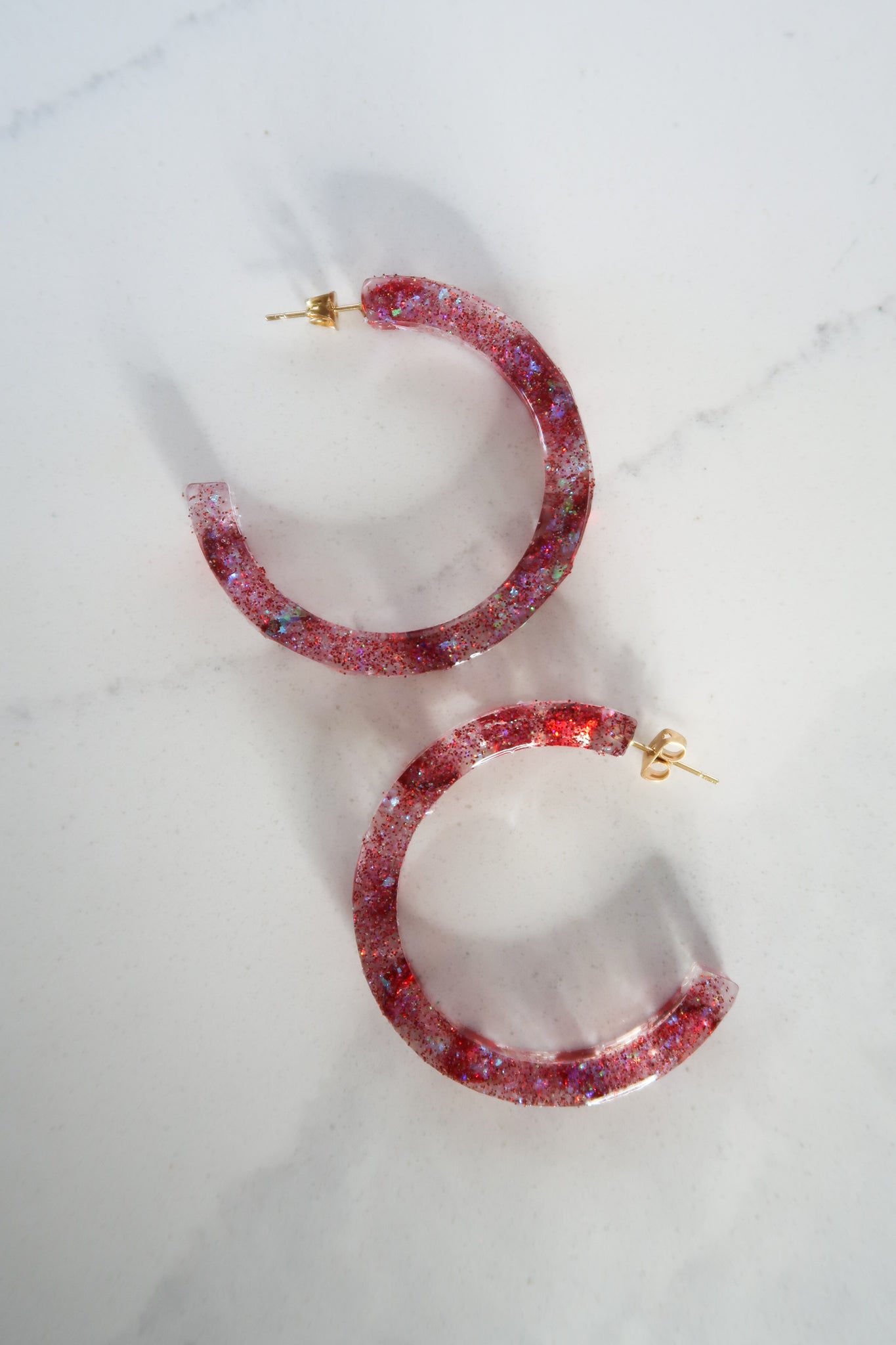 Big Sparkly Cranberry Red Hoops