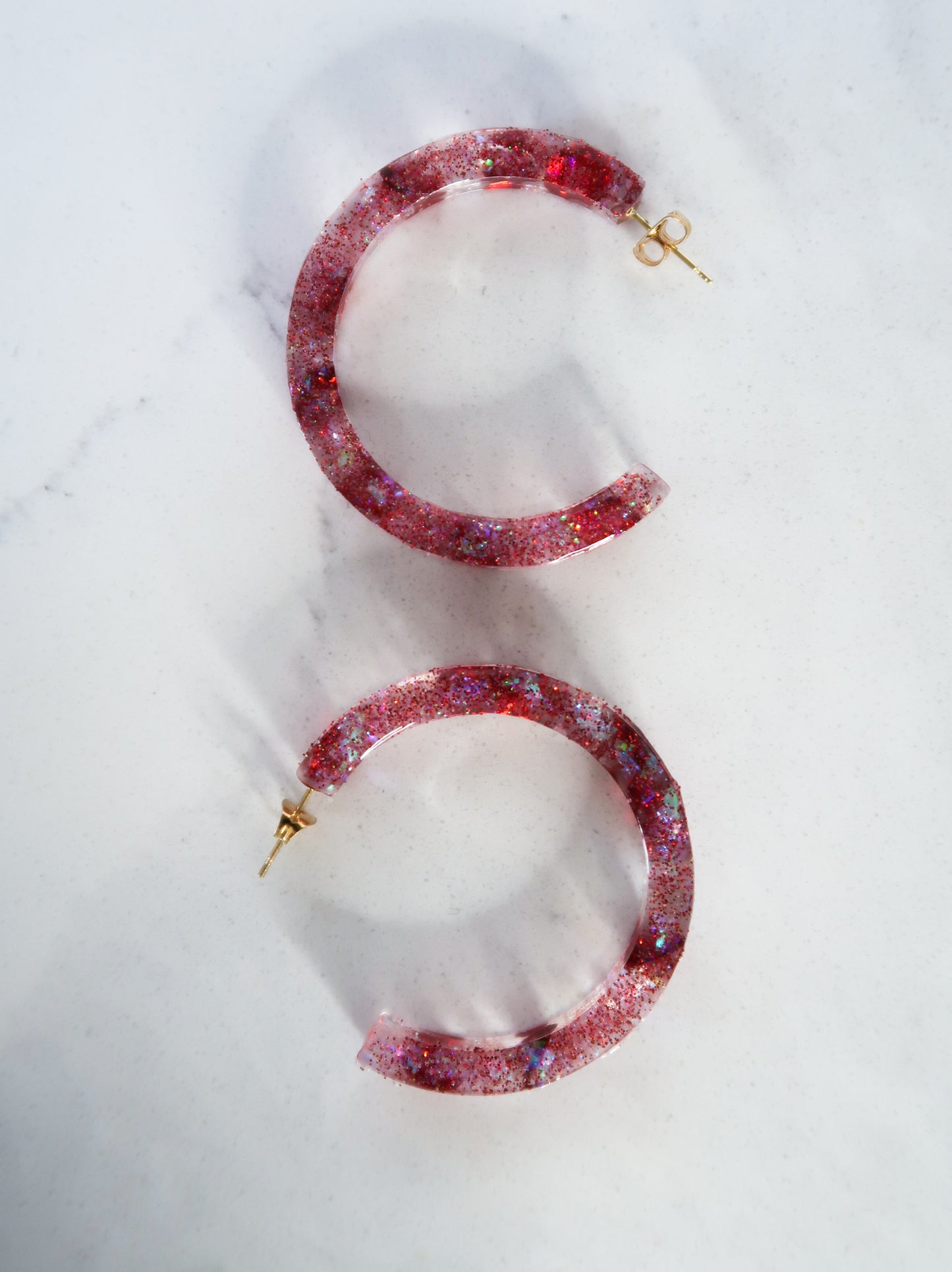 Big Sparkly Cranberry Red Hoops