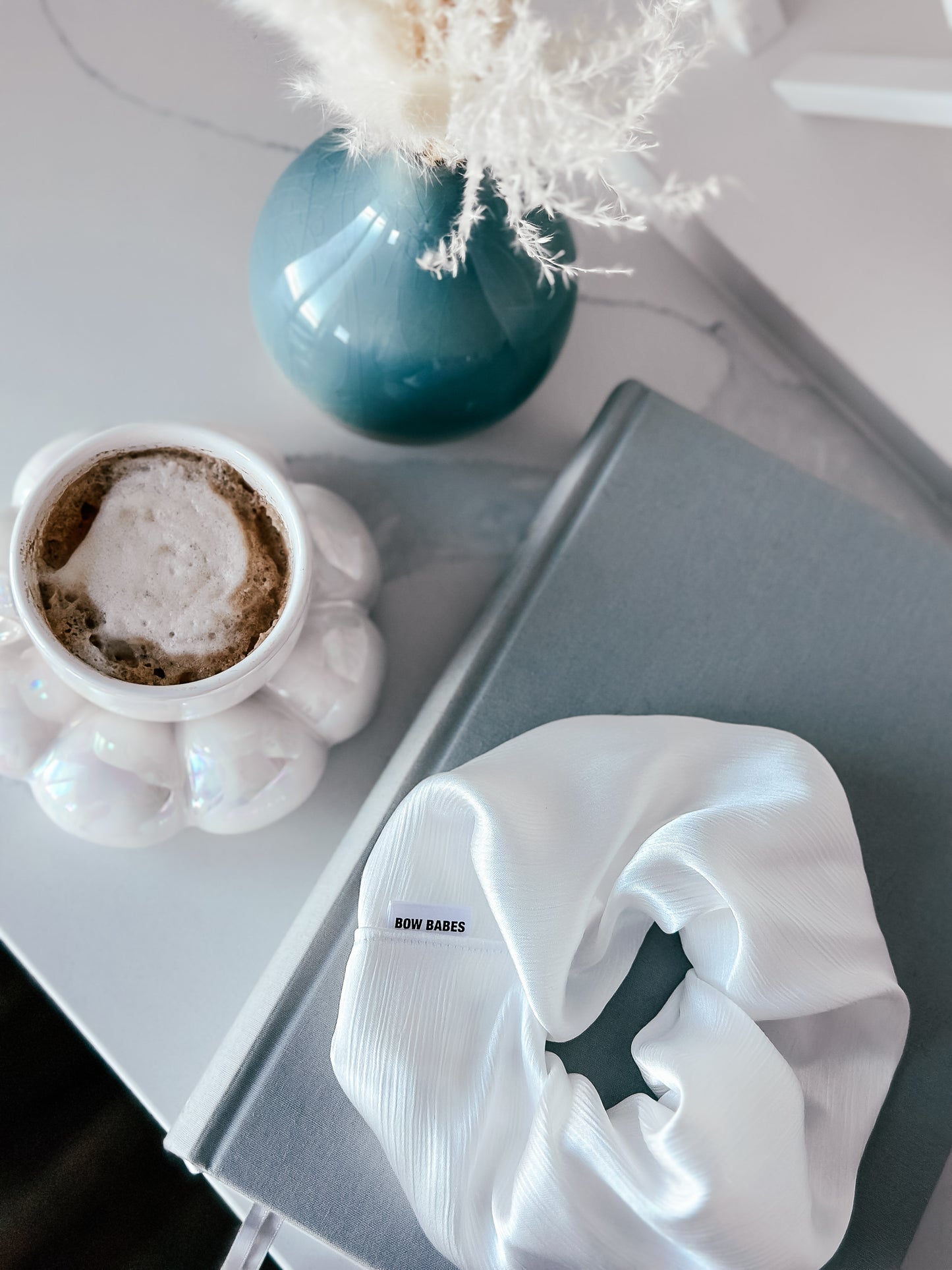 jumbo white satin scrunchie