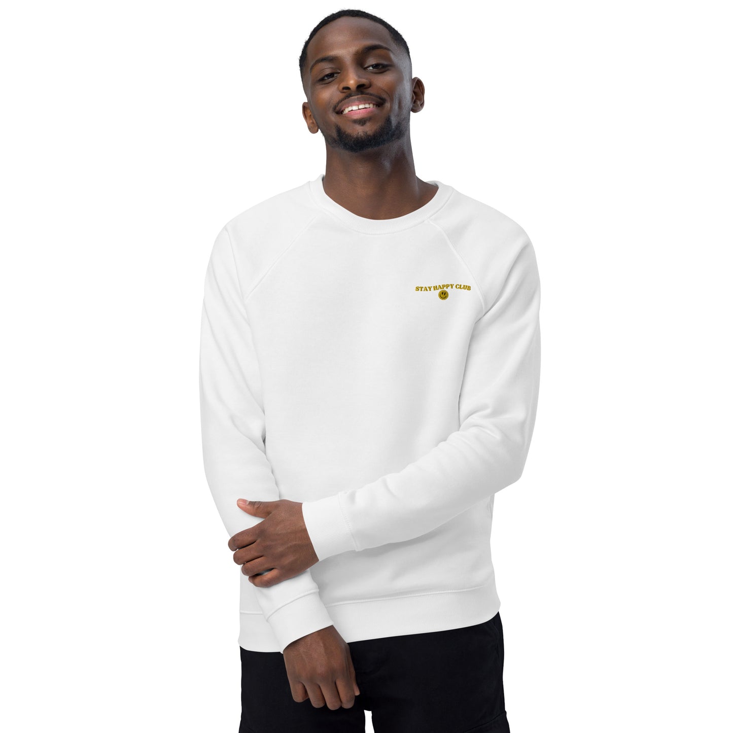 Stay Happy Club Unisex Organic Raglan Sweatshirt