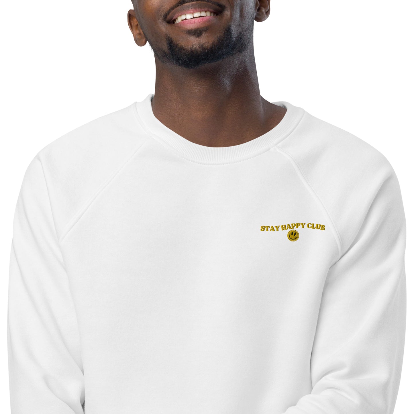 Stay Happy Club Unisex Organic Raglan Sweatshirt