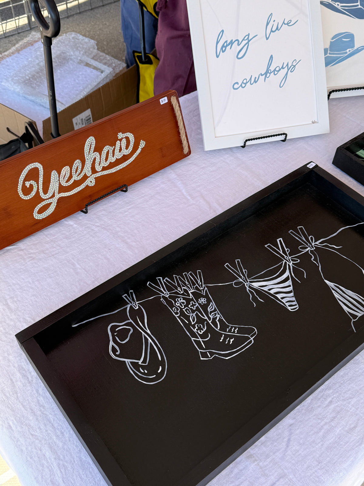 Black Cowboy Boot Bikini Tray — Original Hand-Painted Western Art