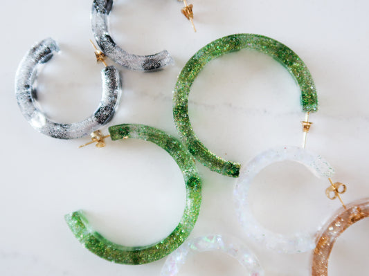 Sparkly Emerald Green Hoop Earrings
