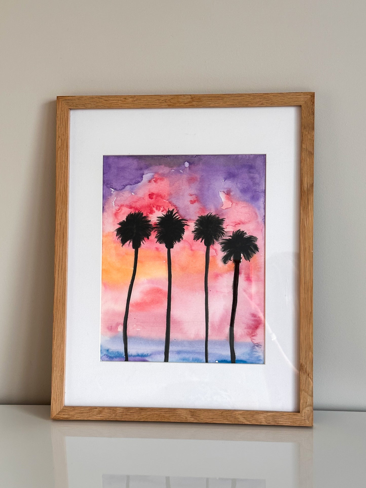 Palm Tree Sunset Watercolour Painting