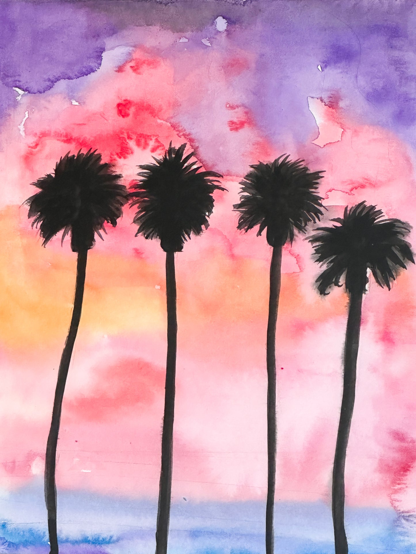 Palm Tree Sunset Watercolour Painting