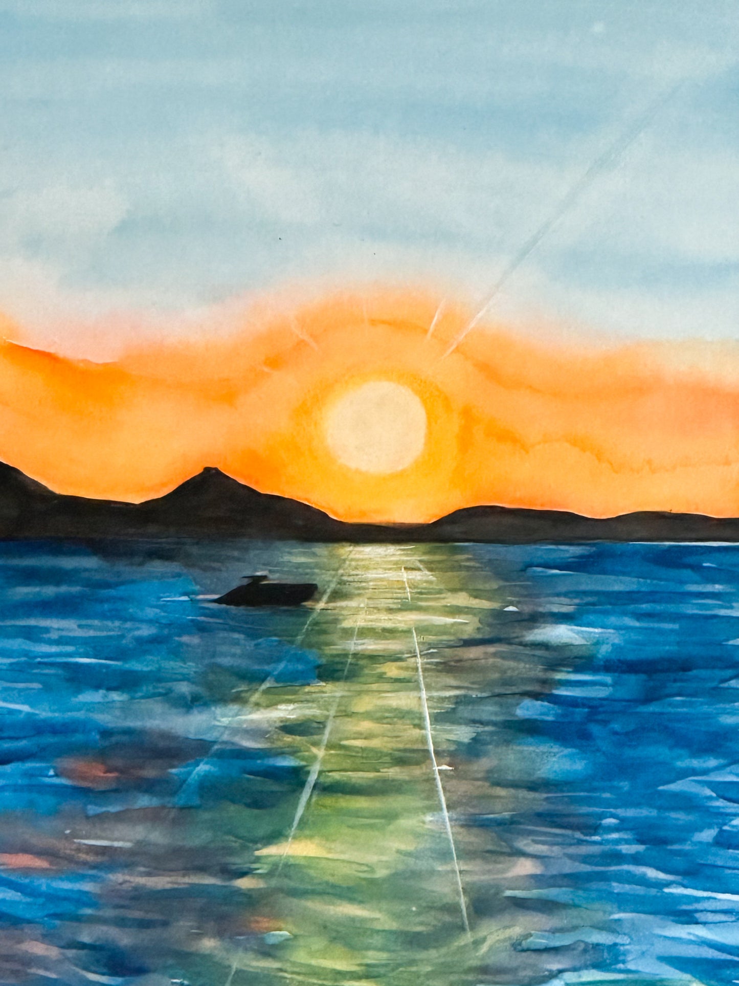 Watercolor Folk Art Sunset #1, Digital Arts by Chromatic Fusion