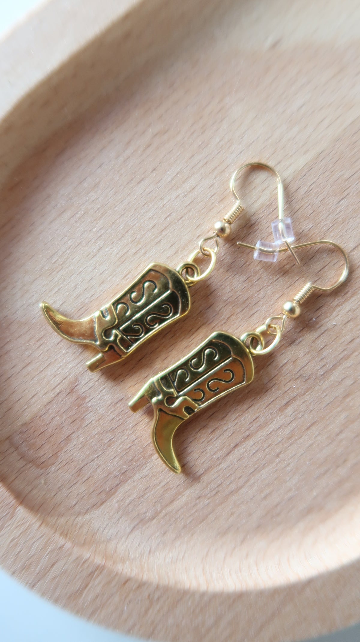 Handmade Gold Cowboy Boot Earrings – Western Dangle & Drop Jewelry for Cowgirl Style