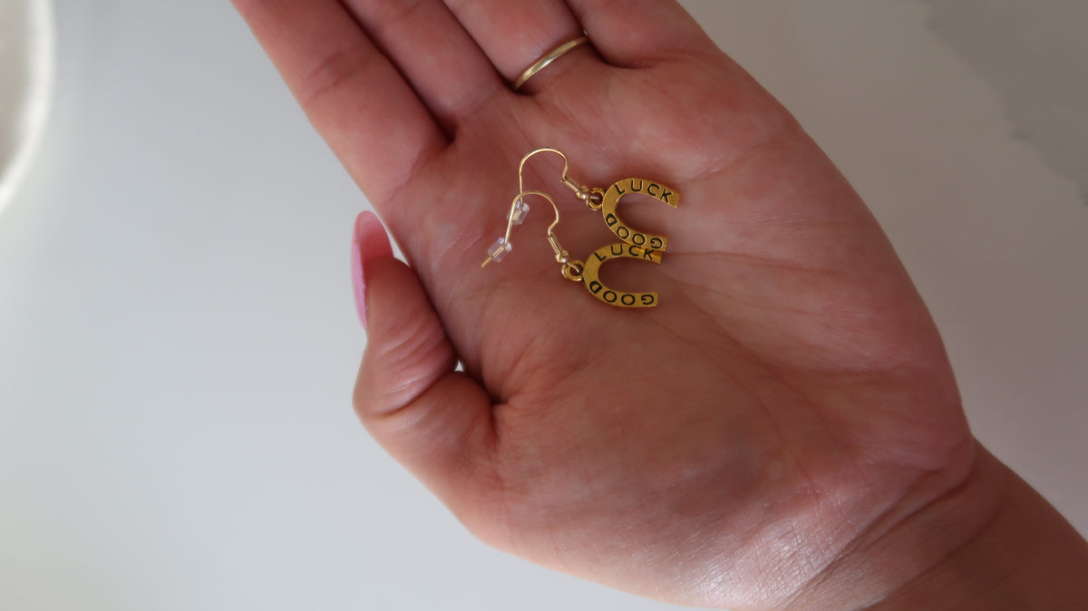 Handmade Gold Good Luck Horseshoe Earrings – Western Dangle & Drop Jewelry for Bachelorette