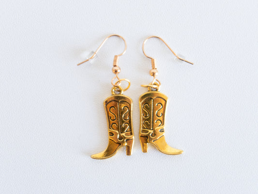 Handmade Gold Cowboy Boot Earrings – Western Dangle & Drop Jewelry for Cowgirl Style