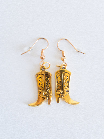 Handmade Gold Cowboy Boot Earrings – Western Dangle & Drop Jewelry for Cowgirl Style