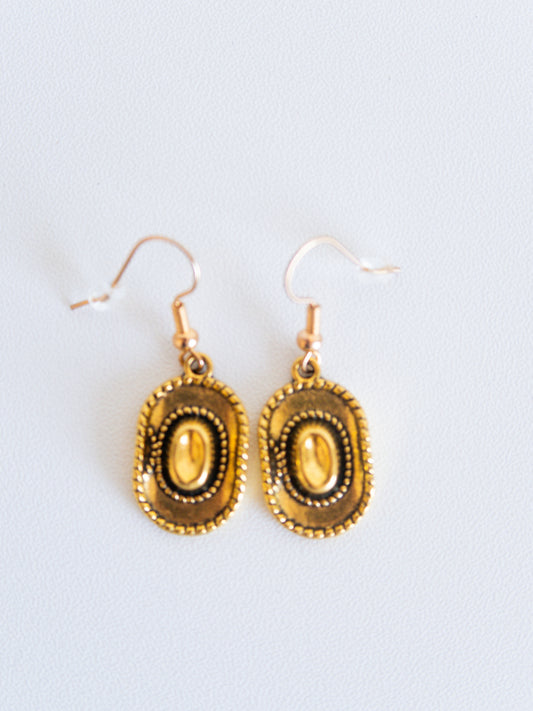 Handmade Gold Cowboy Hat Dangle Earrings – Western Rodeo Drop Jewelry Gift for Her
