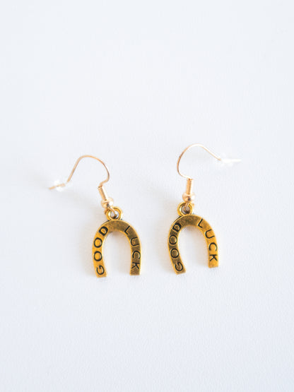 Handmade Gold Good Luck Horseshoe Earrings – Western Dangle & Drop Jewelry for Bachelorette