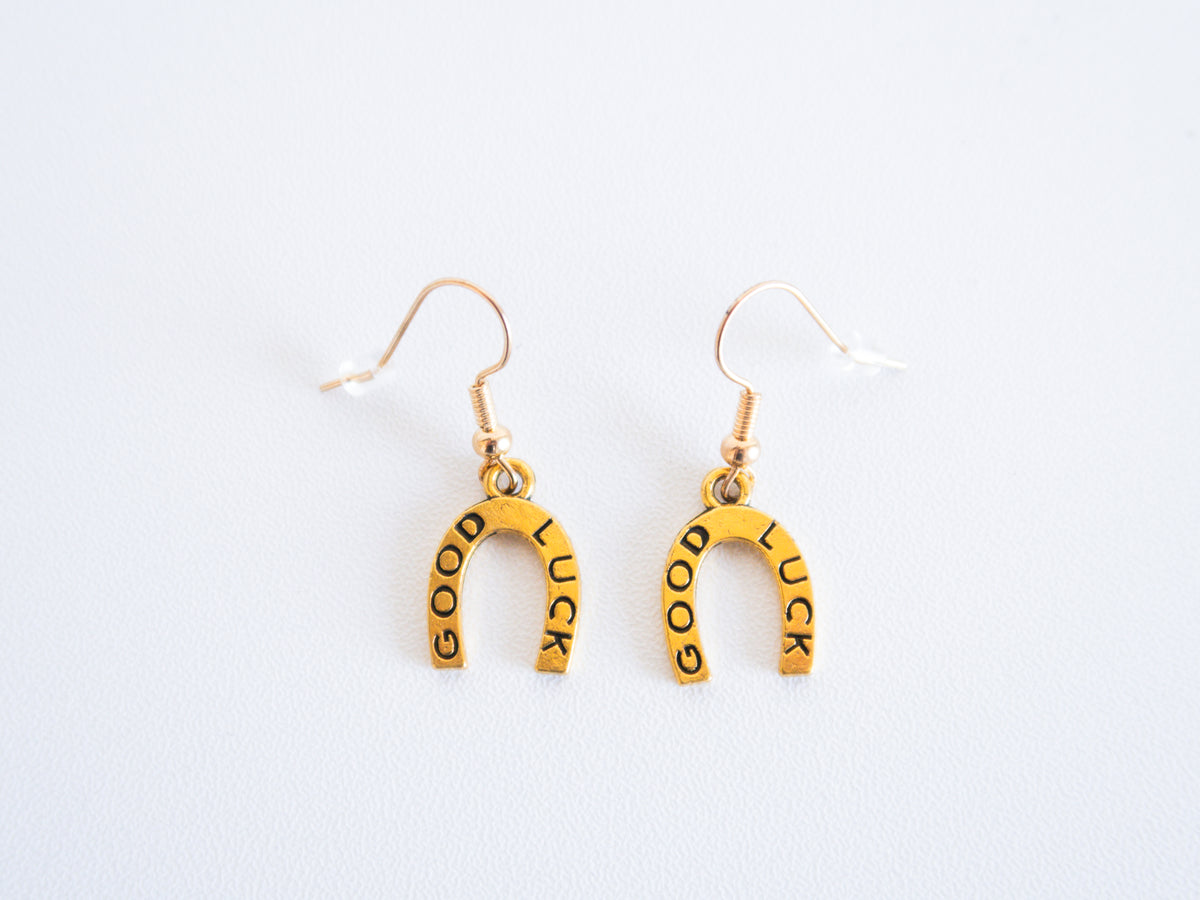 Handmade Gold Good Luck Horseshoe Earrings – Western Dangle & Drop Jewelry for Bachelorette