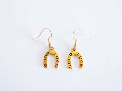 Handmade Gold Good Luck Horseshoe Earrings – Western Dangle & Drop Jewelry for Bachelorette