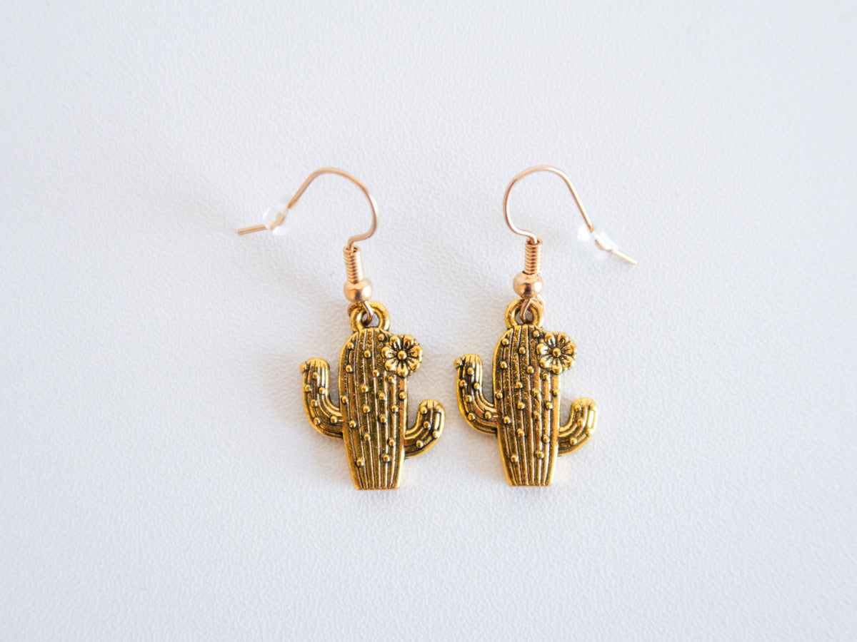 Handmade Gold Cactus Earrings – Western Desert-Inspired Jewelry Gift Ideas for Her