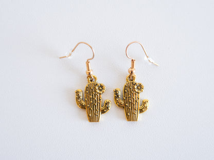 Handmade Gold Cactus Earrings – Western Desert-Inspired Jewelry Gift Ideas for Her