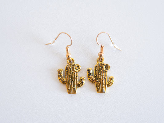 Handmade Gold Cactus Earrings – Western Desert-Inspired Jewelry Gift Ideas for Her
