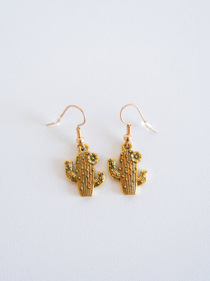 Handmade Gold Cactus Earrings – Western Desert-Inspired Jewelry Gift Ideas for Her