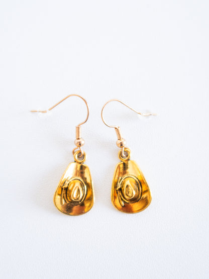 Gold Cowboy Hat Earrings – Handmade Western Dangle & Drop Jewelry Gift