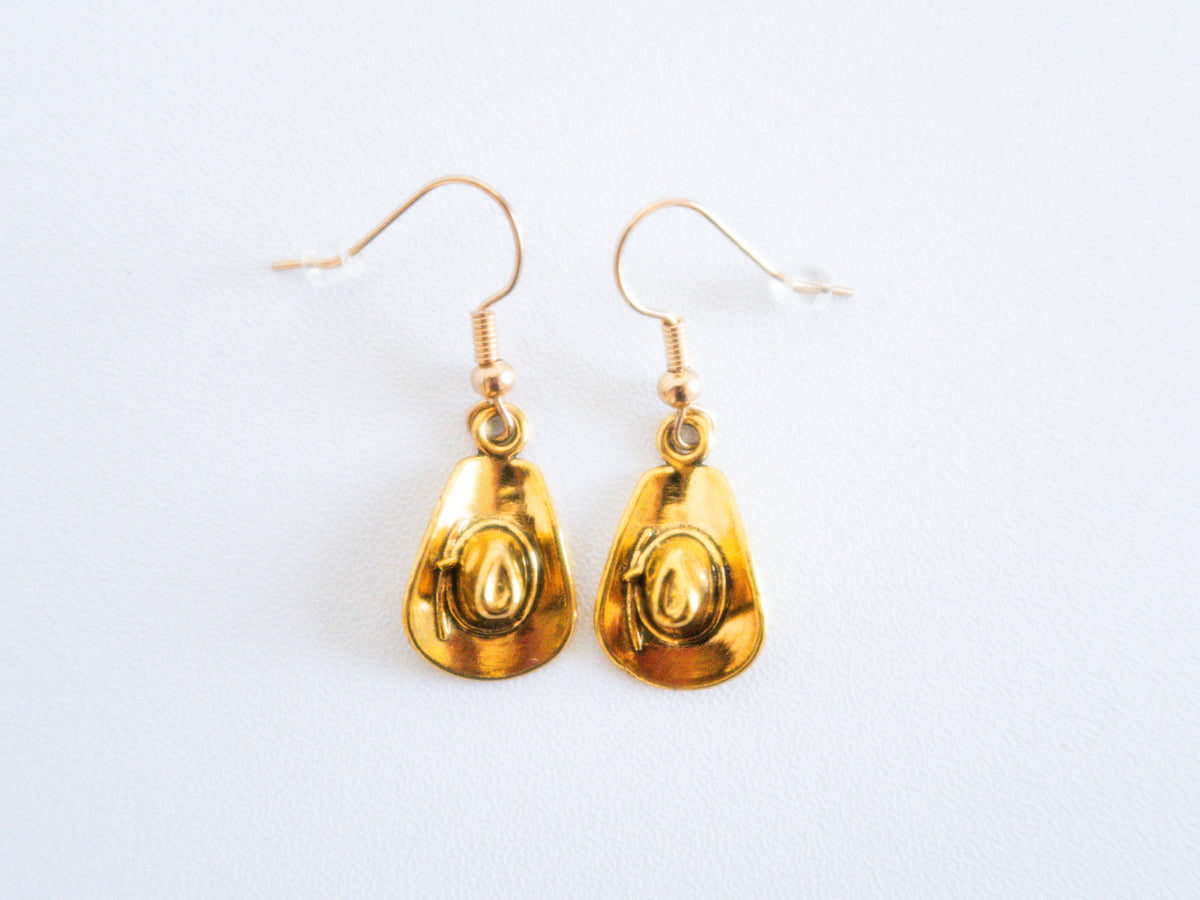 Gold Cowboy Hat Earrings – Handmade Western Dangle & Drop Jewelry Gift