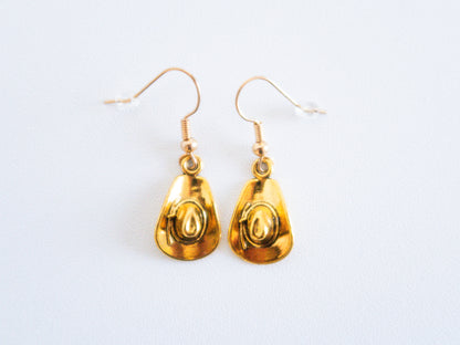 Gold Cowboy Hat Earrings – Handmade Western Dangle & Drop Jewelry Gift
