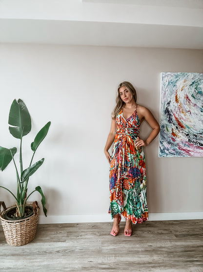 Tropical Print Midi Dress