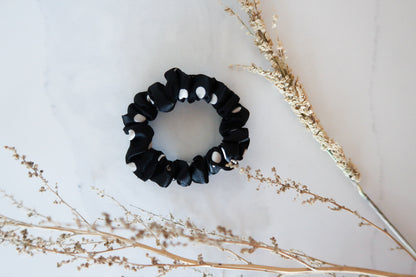 Black + White Polka Dot Mini Scrunchie