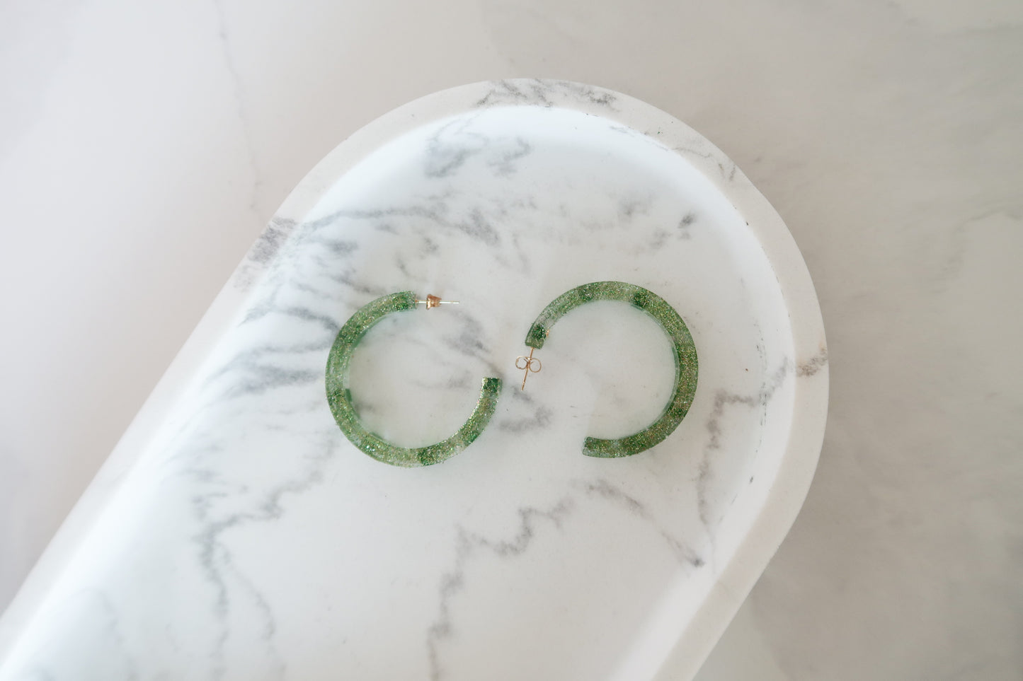 Big Sparkly Holly Green Hoops