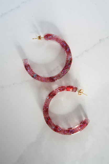 Big Sparkly Cranberry Red Hoops