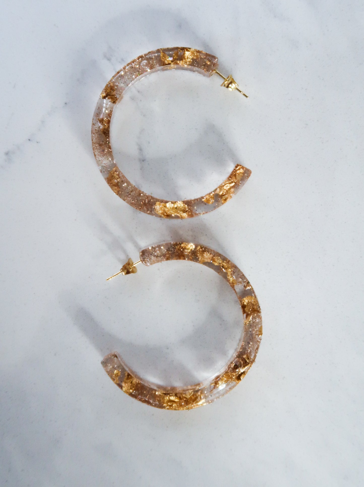 Big Sparkly Clear & Gold Leaf Hoops
