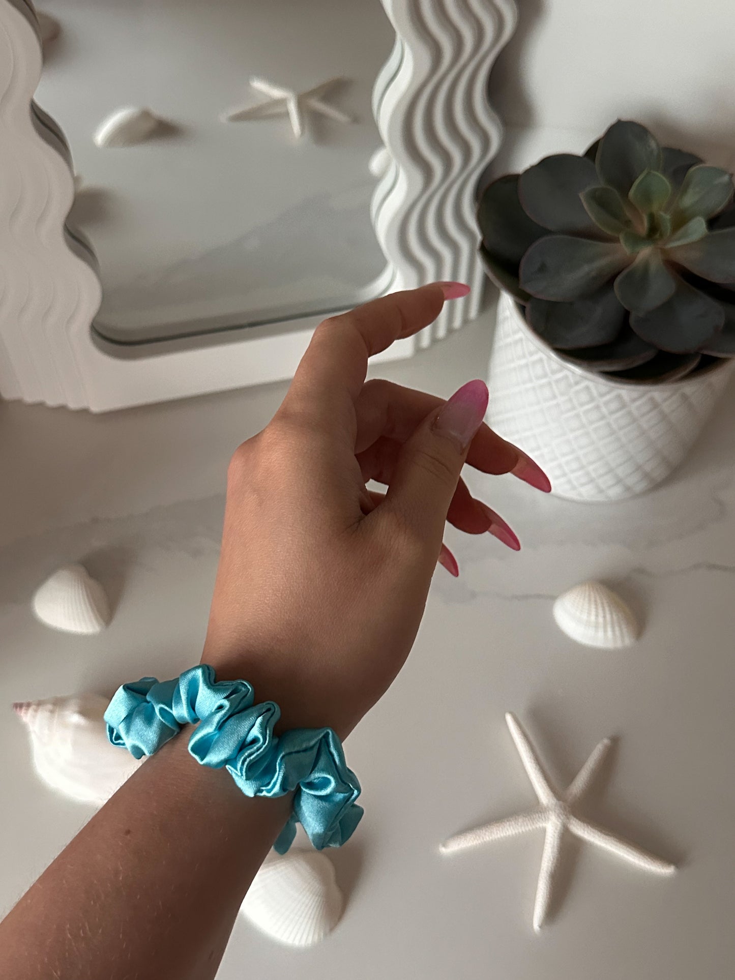 Turquoise Blue Mini Scrunchie