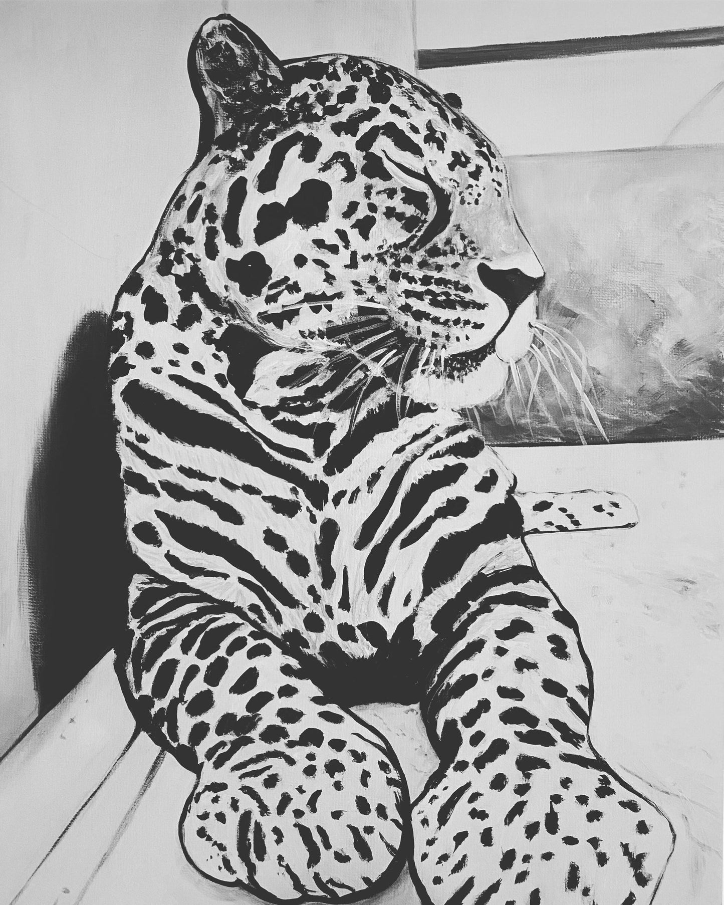Leopard Fine Art Painting in Black + White