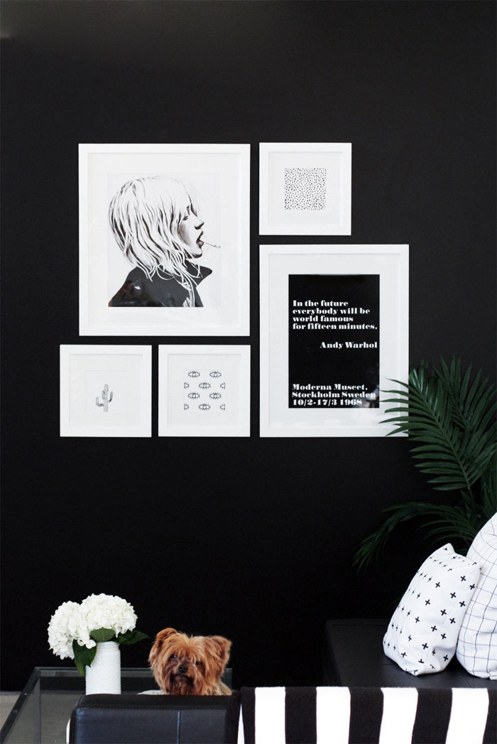 Black and white static fashion print paired in gallery wall 